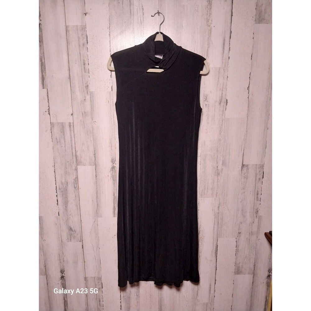 Chico's Travelers Women's Large Black Sleeveless Twist Neck Midi Dress
